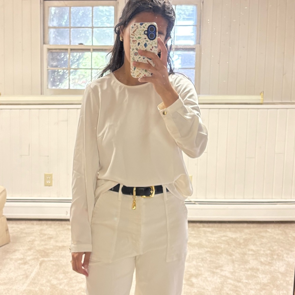 J. Crew White Long Sleeve Silky Top
